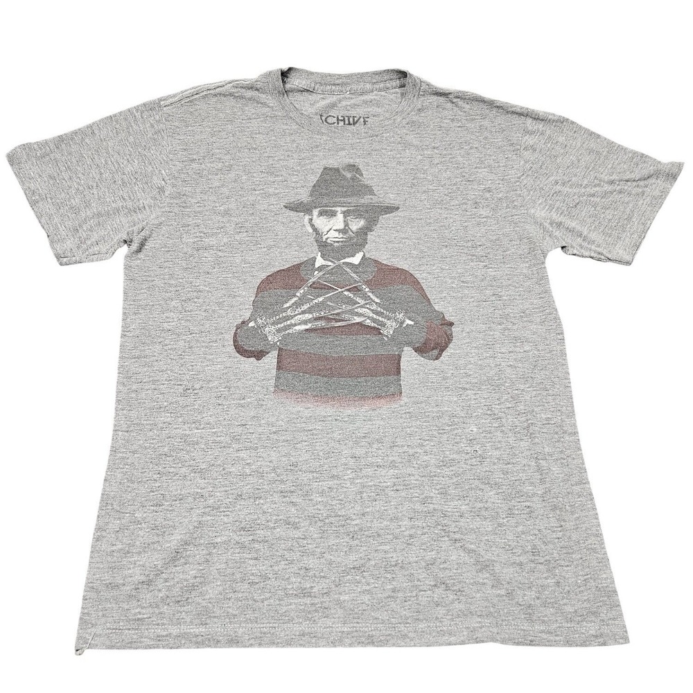Freddy Kreuger Abraham Lincoln Tshirt Mens Medium Gray Graphic Tee Mashup Horror